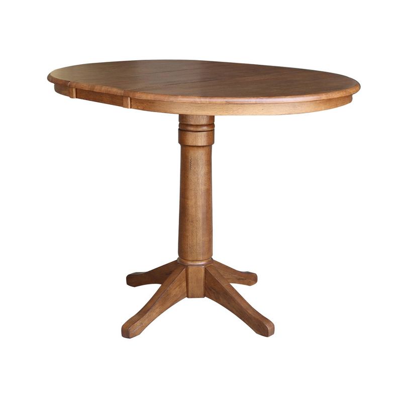 Lillian Round Top Pedestal Table with 12" Drop Leaf Distressed Oak - International Concepts, 5 of 11