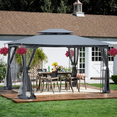 VYNXARIA 13x10 Outdoor Patio Gazebo Canopy Tent With Ventilated Double Roof And Mosquito net(Detachable Mesh Screen On All Sides),Gray