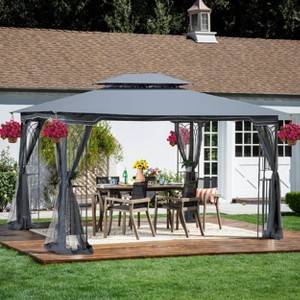 VYNXARIA 13x10 Outdoor Patio Gazebo Canopy Tent With Ventilated Double Roof And Mosquito net(Detachable Mesh Screen On All Sides),Gray - 1 of 4