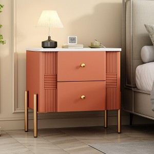 KWPZQEB Nightstand, Mid-Century Modern Bedside Table with 2 Drawers & Metal Legs, Wooden End Table for Bedroom, Living Room - 1 of 4
