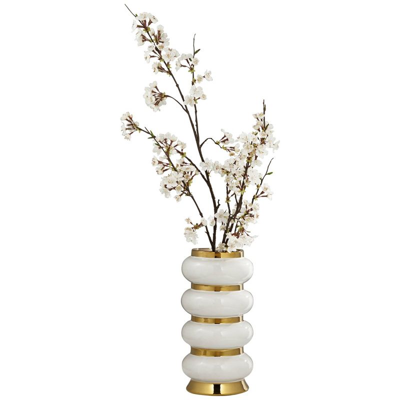 Studio 55D Palatin 14" High White and Shiny Gold Ceramic Vase, 5 of 8