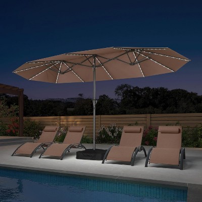 PURPLE LEAF 14ft Patio Market Umbrella and Base Double-Sided Rectangle Outdoor Table Sun Umbrellas with Crank