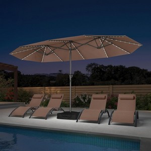 PURPLE LEAF 14ft Patio Market Umbrella and Base Double-Sided Rectangle Outdoor Table Sun Umbrellas with Crank - 1 of 4