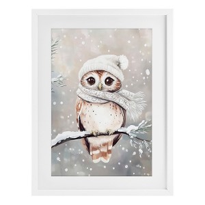 Stupell Industries Cute Winter Owl Framed Print Under Glass Art - 1 of 4