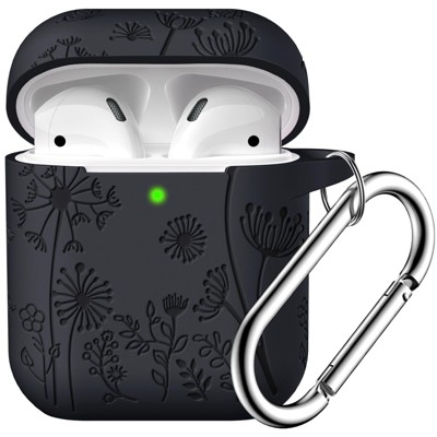 BONGEEK for AirPod Case 2nd 1st Generation Case Cover, Flower Engraved Full Protective Case Soft Silicone Pattern LED Visible, Black