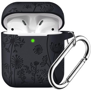 BONGEEK for AirPod Case 2nd 1st Generation Case Cover, Flower Engraved Full Protective Case Soft Silicone Pattern LED Visible, Black - 1 of 4