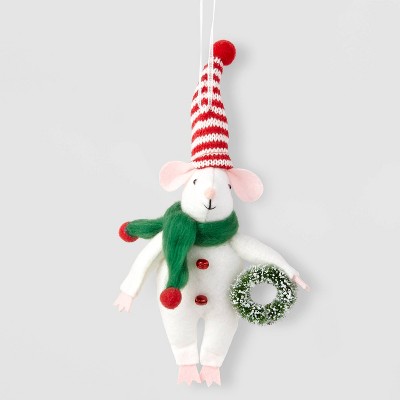4" Felt Mouse with Wreath Christmas Tree Ornament - Wondershop™