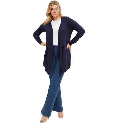 Women & Plus Classic Open Front Rayon Drape Lightweight Cardigan 