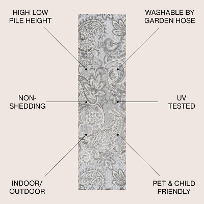 Paisley Elegance Light Gray/Ivory 2' x 8' Synthetic Indoor/Outdoor Runner