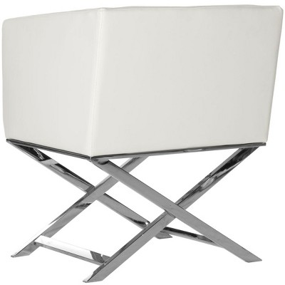 Transitional Luxe White Leather Director's Accent Chair with Chrome Finish