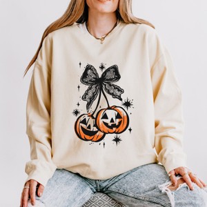 Coquette Pumpkin Cherries - Womens Lightweight Garment Dyed Sweatshirt - 1 of 2