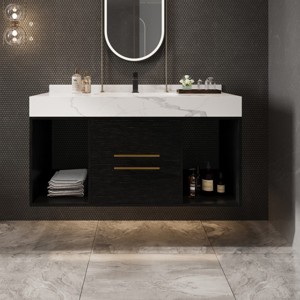 Bathroom Vanities With Ceramic Sink,Bathroom Storage Cabinet With 2 Drawers and 2 Storage Spaces,Floating Bathroom Vanity-Maison Boucle - 1 of 4
