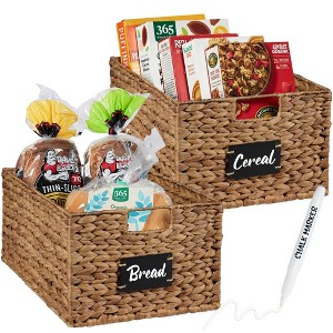 Best Choice Products Set of 2 16in Woven Water Hyacinth Pantry Baskets w/ Chalkboard Label, Chalk Marker - 1 of 4