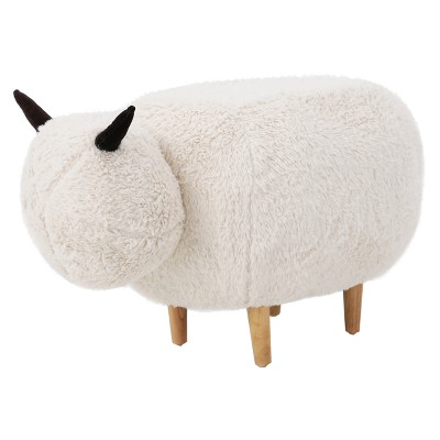 Levi Furry Yak Ottoman White - Christopher Knight Home