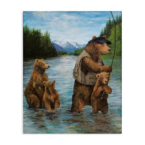 Stupell Industries Brown Grizzly Bear Family Fishing Mountain Lake Landscape Canvas Wall Art - 1 of 4