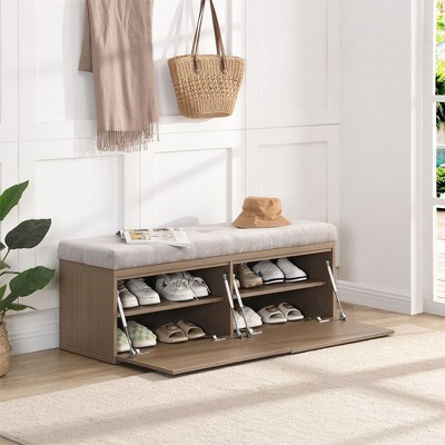49 Inch Shoe Storage Bench Entryway Shoe Storage Bench With Upholstered Seat And Double Doors Suitable