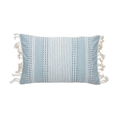Hand Woven 14 x 22 inch Decorative Cotton Throw Pillow Cover with Insert + Hand Tied Tassel - Foreside Home & Garden