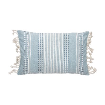 Nila Blue 14"x22" Handwoven Cotton Pillow Cover with Tassels
