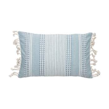 Blue Hand Woven 14 x 22 inch Decorative Cotton Throw Pillow Cover with Insert and Hand Tied Tassels - Foreside Home & Garden