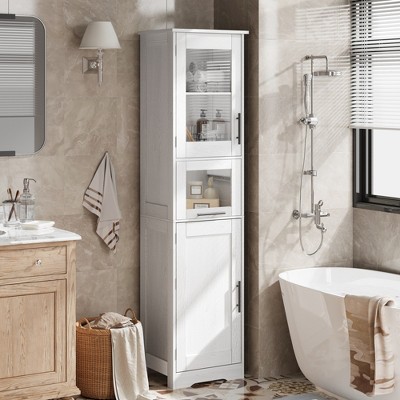 Narrow Bathroom Cabinet 67in H Tall Bathroom Storage Cabinet with 2 Doors & 1 Drawer Freestanding Slim Cabinet for Living Room Kitche