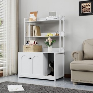 52in Tall Cat Litter Box Furniture, Litter Box Enclosure, 3 Layers Storage Shelf for Most of Litter-Box, Indoor Cat House Kitty Washroom - 1 of 4