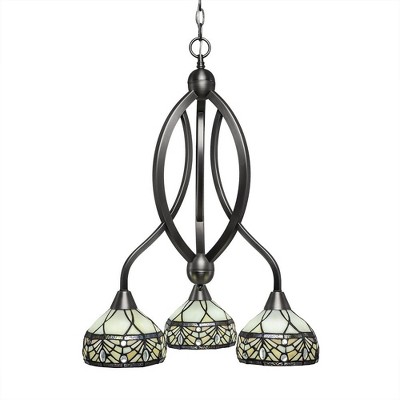 Toltec Lighting Bow 3 - Light Chandelier in  Brushed Nickel with 7" Royal Merlot Art Glass Shade