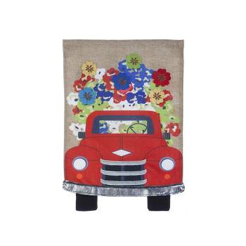 Evergreen Red Truck Flowers Garden Burlap Flag 12.5 x 18 Inches Indoor Outdoor Decor