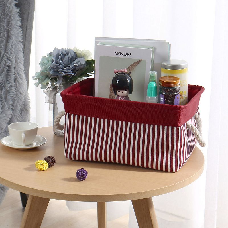 Unique Bargains Foldable Baskets Canvas Fabric Cube Container with Rope Handles Storage Bins, 3 of 8