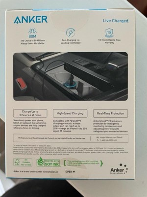 Anker 3-port 67w Car Charger With 3' Lightning To Usb-c Cable - Black :  Target