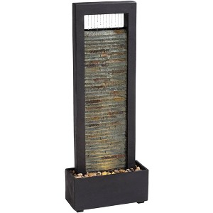 Stave 48" High Large Modern Indoor Outdoor Decor Cream Slate Stone Floor Fountain with Light LED Waterfall Outside Garden Patio Yard - 1 of 4