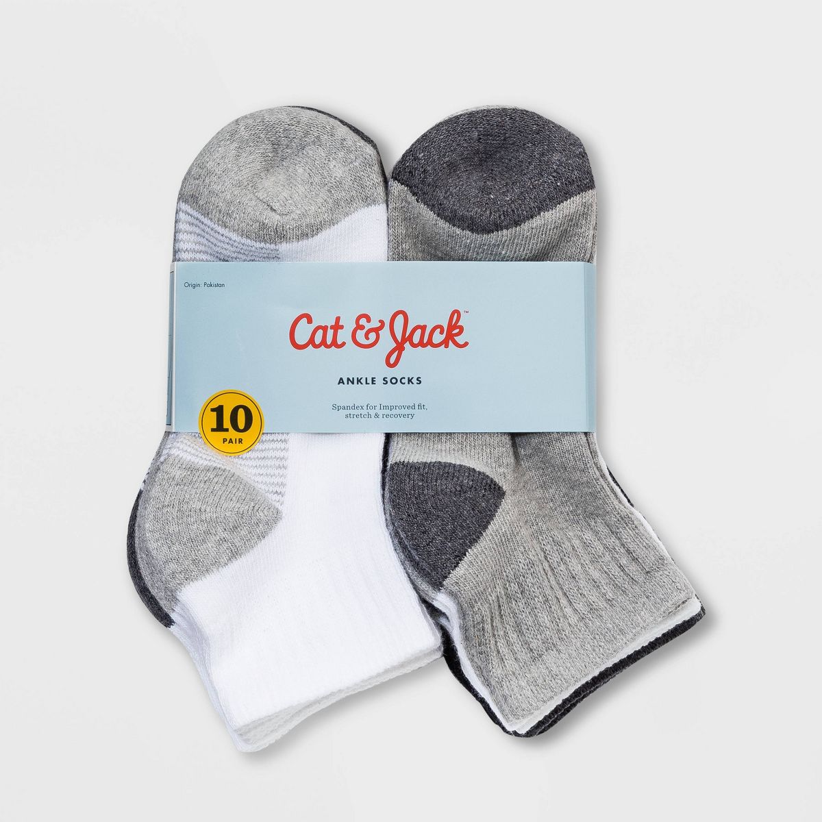 Boys' 10pk Ankle Socks - Cat & Jack™ White/Gray/Black - thumbnail 2