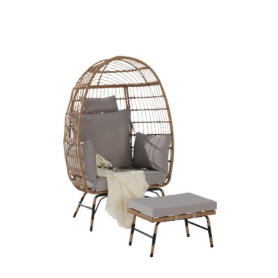 Wicker Egg Chair,Rattan Egg Chair Indoor Outdoor,Oversized Large Egg Chairs 600lbs with Cushion and Pillow