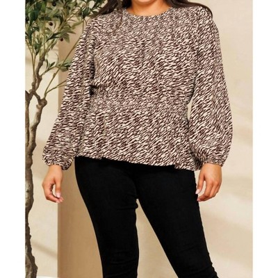 Women's Peplum Hem Zebra Printed Blouse - PLUS - Oddi