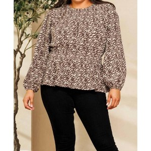 Women's Peplum Hem Zebra Printed Blouse - PLUS - Oddi - 1 of 2