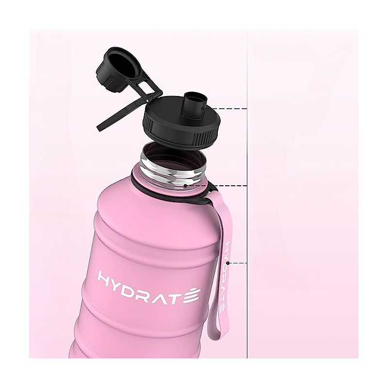 HYDRATE 1.3L Stainless Steel Water Bottle with Nylon Carrying Strap and Leak-Proof Screw Cap, Soft Pink, 3 of 5