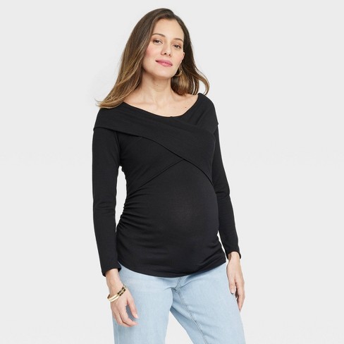 Long Sleeve Over The Shoulder Cross Front Maternity Top - Isabel