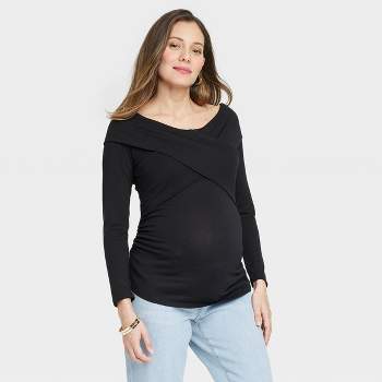 Long Sleeve Over the Shoulder Cross Front Maternity Top - Isabel Maternity by Ingrid & Isabel™