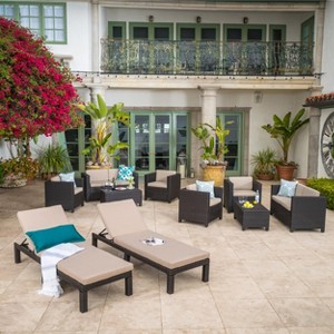Christopher Knight Home Puerta 10 Piece Outdoor Wicker Chat Set with Water-Resistant Cushions - 1 of 4