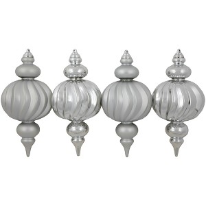 Northlight Commercial Size Shatterproof 2-Finish Finial Christmas Ornaments - Silver -10" - 4ct - 1 of 4