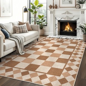 Washable Jute Rug, Checkered Easy Jute Rugs, Non-Shedding Low Pile Carpet, Washable Rug Non-Slip Carpet for Bedroom Dining Room - 1 of 4