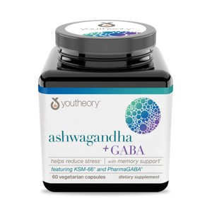 Youtheory Ashwagandha+GABA, 60 Vegetarian Capsules - 1 of 4