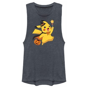 Juniors Womens Pokemon Halloween Pikachu Wizard Costume Festival Muscle Tee - 1 of 4