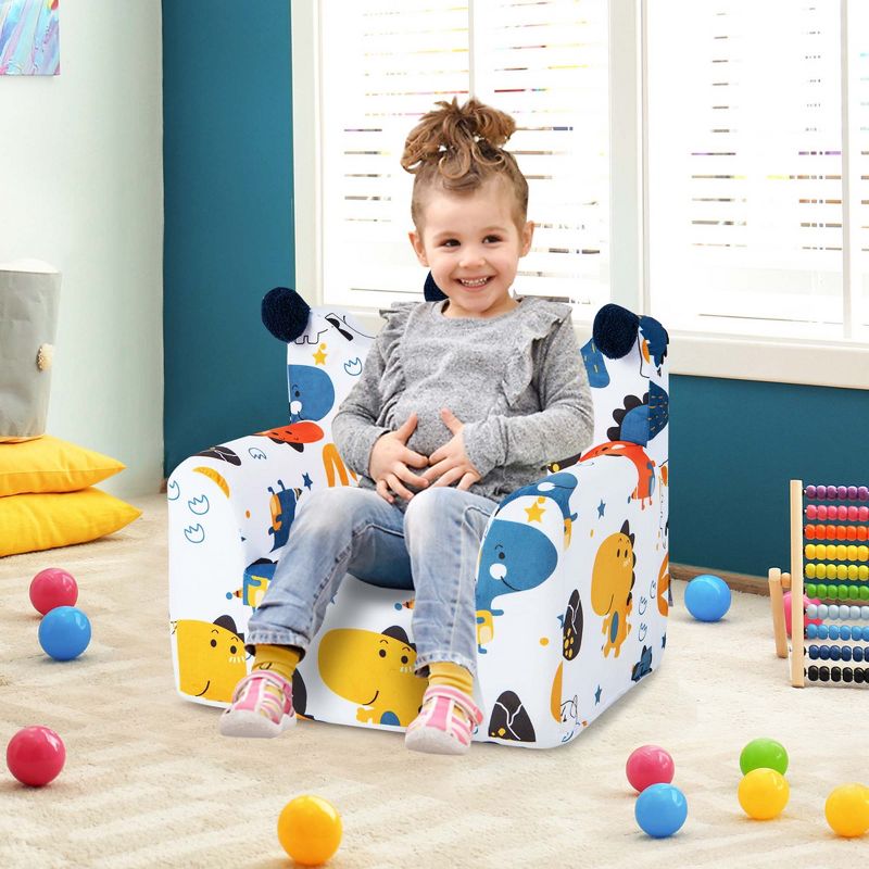 Costway Kids Sofa Chair Foam Filled Armchair Dinosaur Toddler Couch with Cover & Pillow, 2 of 11