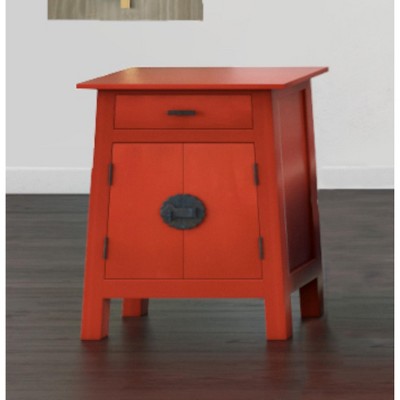 Regal Red Mahogany Wood End Table with Carved Metal Accents