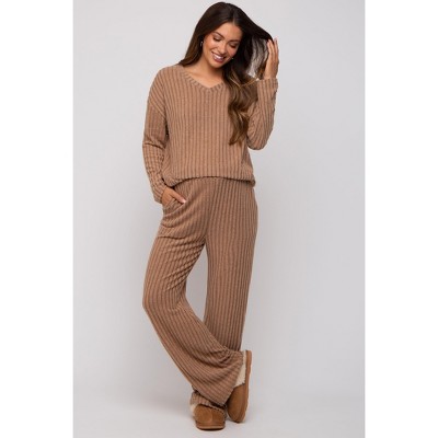 PinkBlush Mocha Ribbed Soft Knit Long Sleeve Maternity Pajama Set