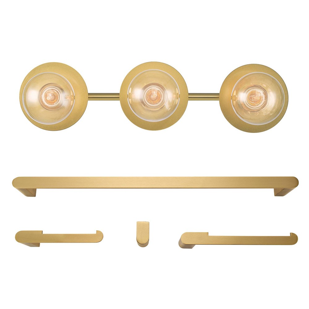 Courtney 5pc Matte Brass All-In-One Bathroom Set with 20" 3-Light Vanity Light Globe Electric