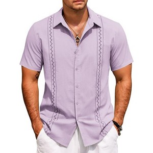 COOFANDY Cuban Guayabera Shirts for Men Short Sleeve Casual Button Down Shirts Summer Vacation Shirts - 1 of 4