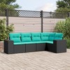 vidaXL Patio Sofa Set with Cushions - 5 Piece Black Poly Rattan Outdoor Furniture for Garden, Terrace, and Backyard - 2 of 4
