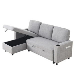NicBex 78.7 Inch Linen L-Shaped Sofa Bed,Reversible Sleeper Sofa with Pullout Bed for Office,Living Room,Apartment - 1 of 4