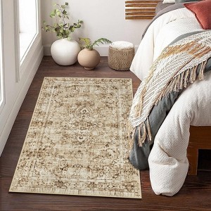 Short Pile Washable Area Rug - Boho Vintage Living Room & Bedroom Rug, Non-Slip, Machine Washable - 1 of 4